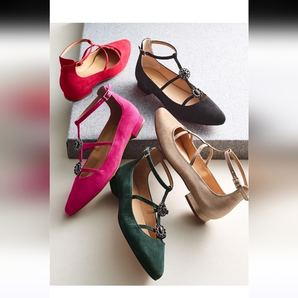 Talbots Pink Edison Kid Suede Strappy Flats - Picture 7 of 7